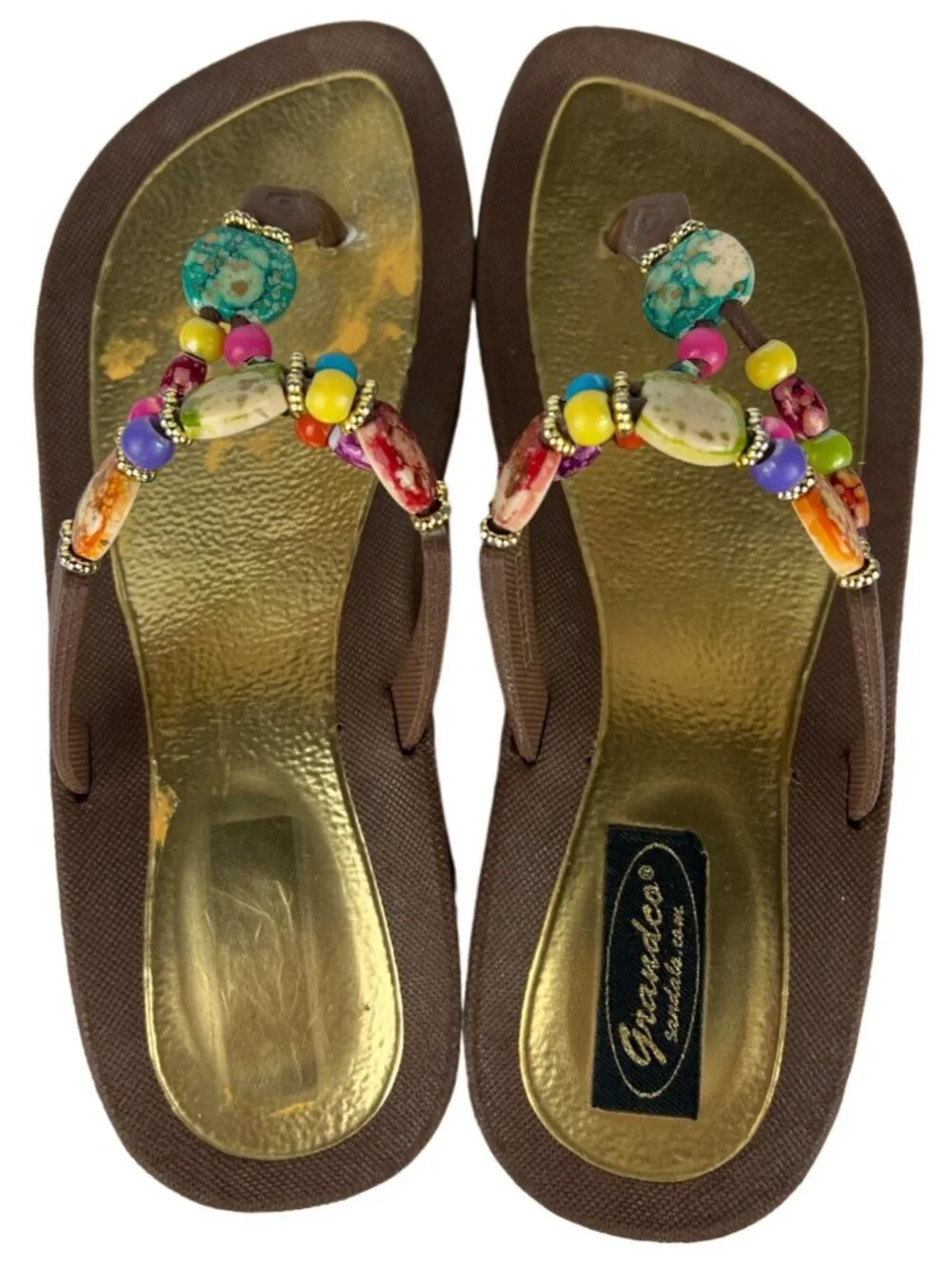 Grandco Waterproof Sole Beach Thong Beaded Jeweled Sandals Size 7